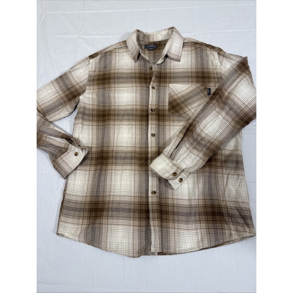 Flannel Shirt Mens XL BROWN Plaid Button Up EMT2268S Cotton EDDIE BAUER